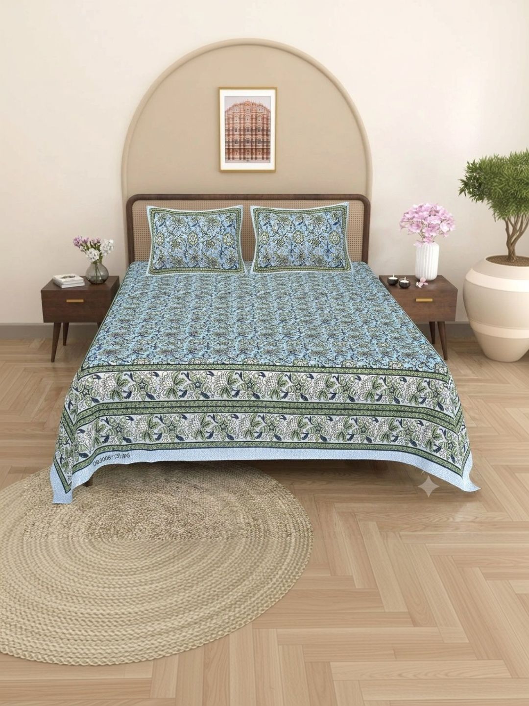JANGID INDUSTRYS Turquoise Blue & Green Geometric 210 TC Bedsheet with 2 Pillow Covers-picture-31