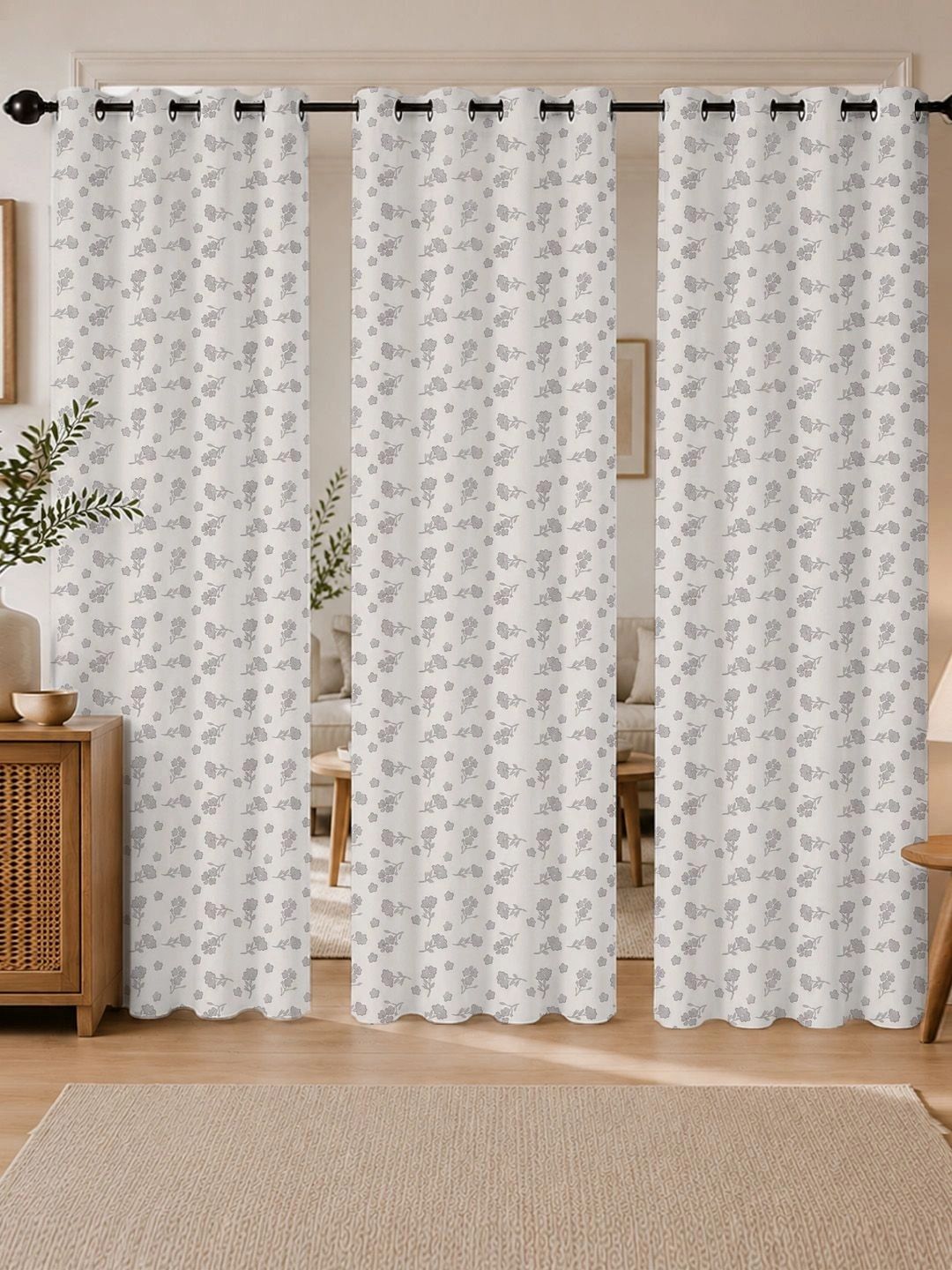 ANA Grey Set of 3 Floral Room Darkening Long Door Curtain-image-9