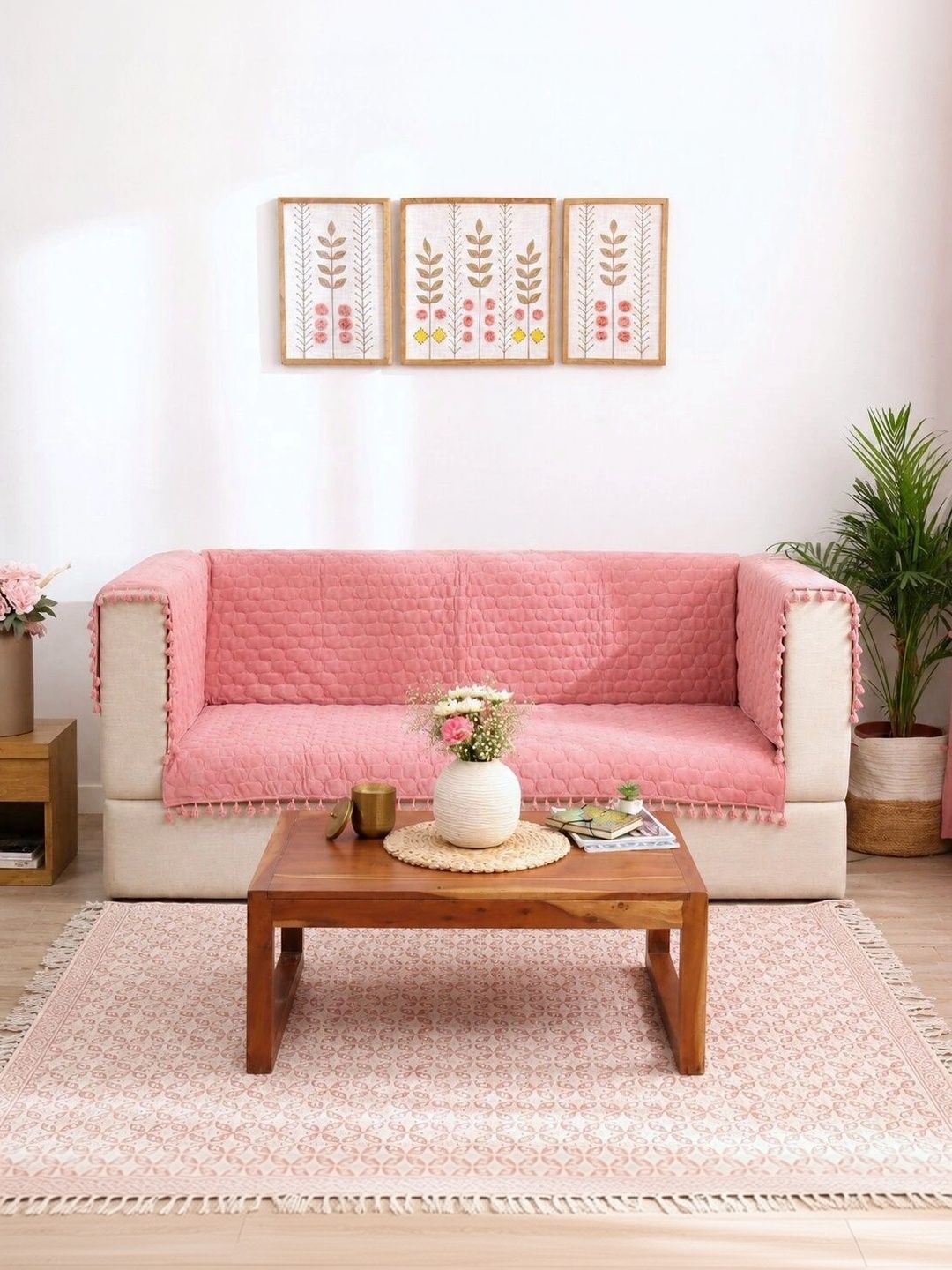 eyda Pink Embroidered 3 Piece Sofa Cover With Arms-picture-45