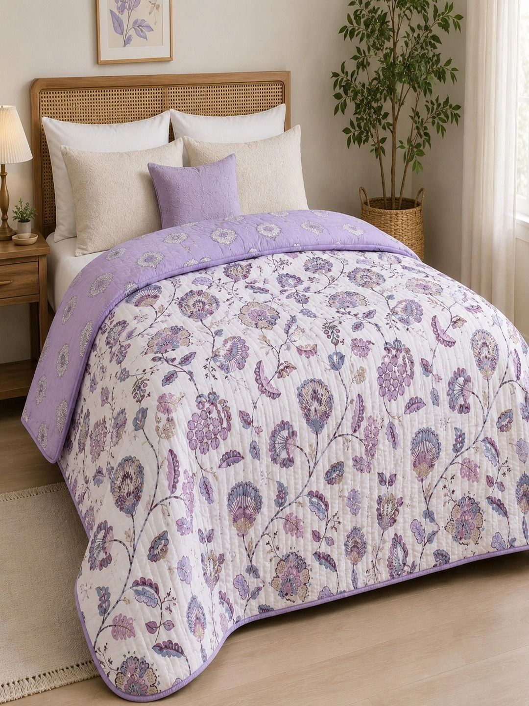 Myntra Elegant Homes Purple & White Floral AC Room 210 GSM Quilt-picture-32