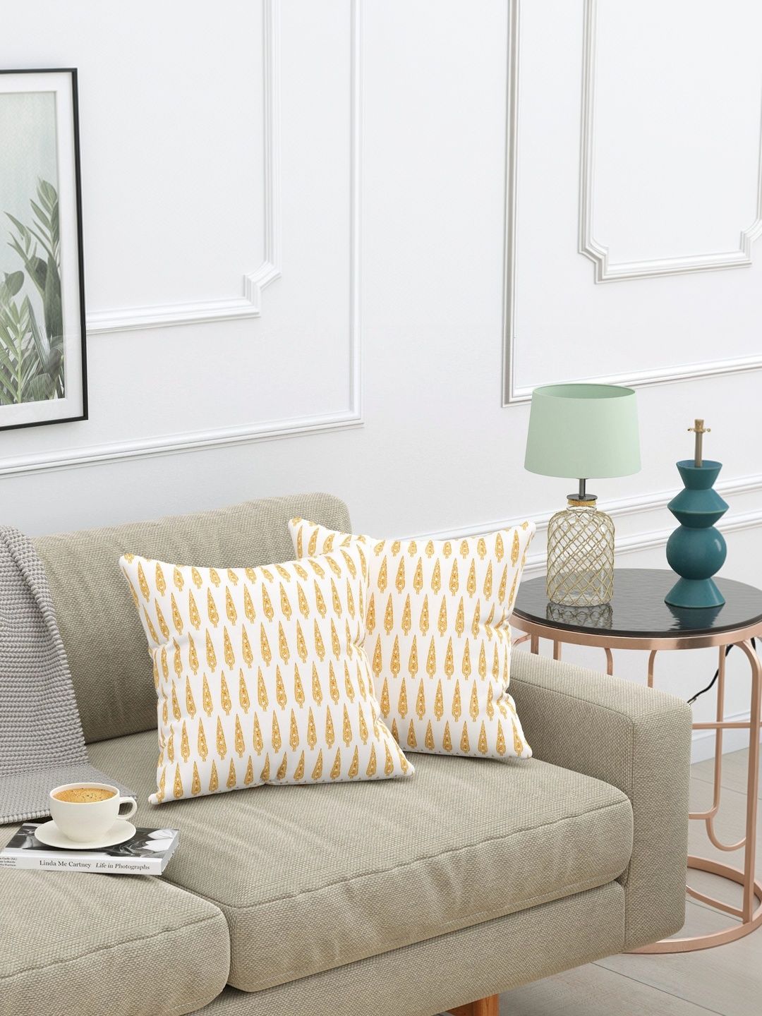 Texstylers Gold-Toned & White Set of 2 Square Cushion Covers-picture-34