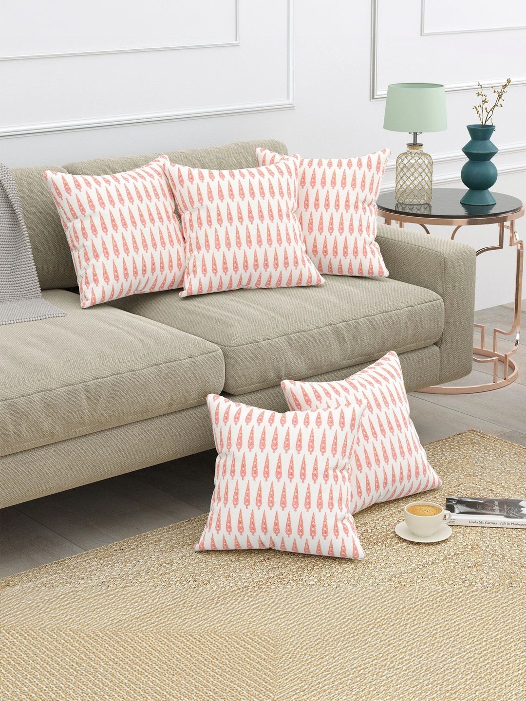 Texstylers Pink & White Set of 5 Square Cushion Covers-picture-12