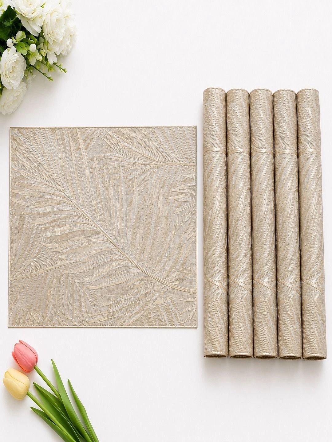 Dakshya Industries 6 Pieces Beige Rectangle Table Placemats-picture-46