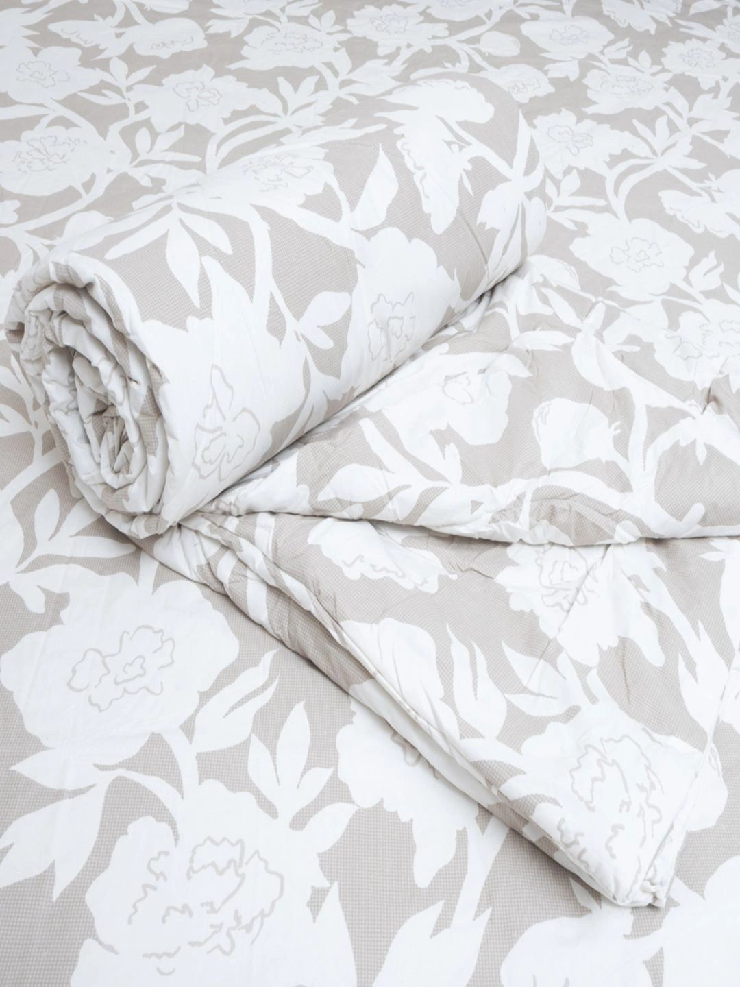 Threadwear White & Grey Floral Polycotton 1 Piece Double Queen Regular Bedding Set-picture-21