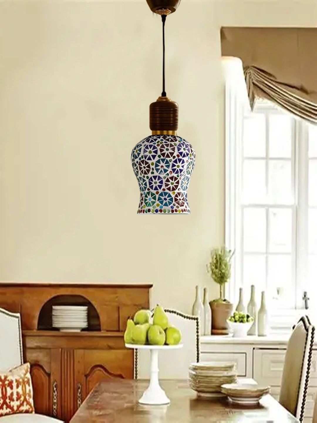 Myntra Elegant Homes Multicoloured Printed Glass Ceiling Lamp-picture-22