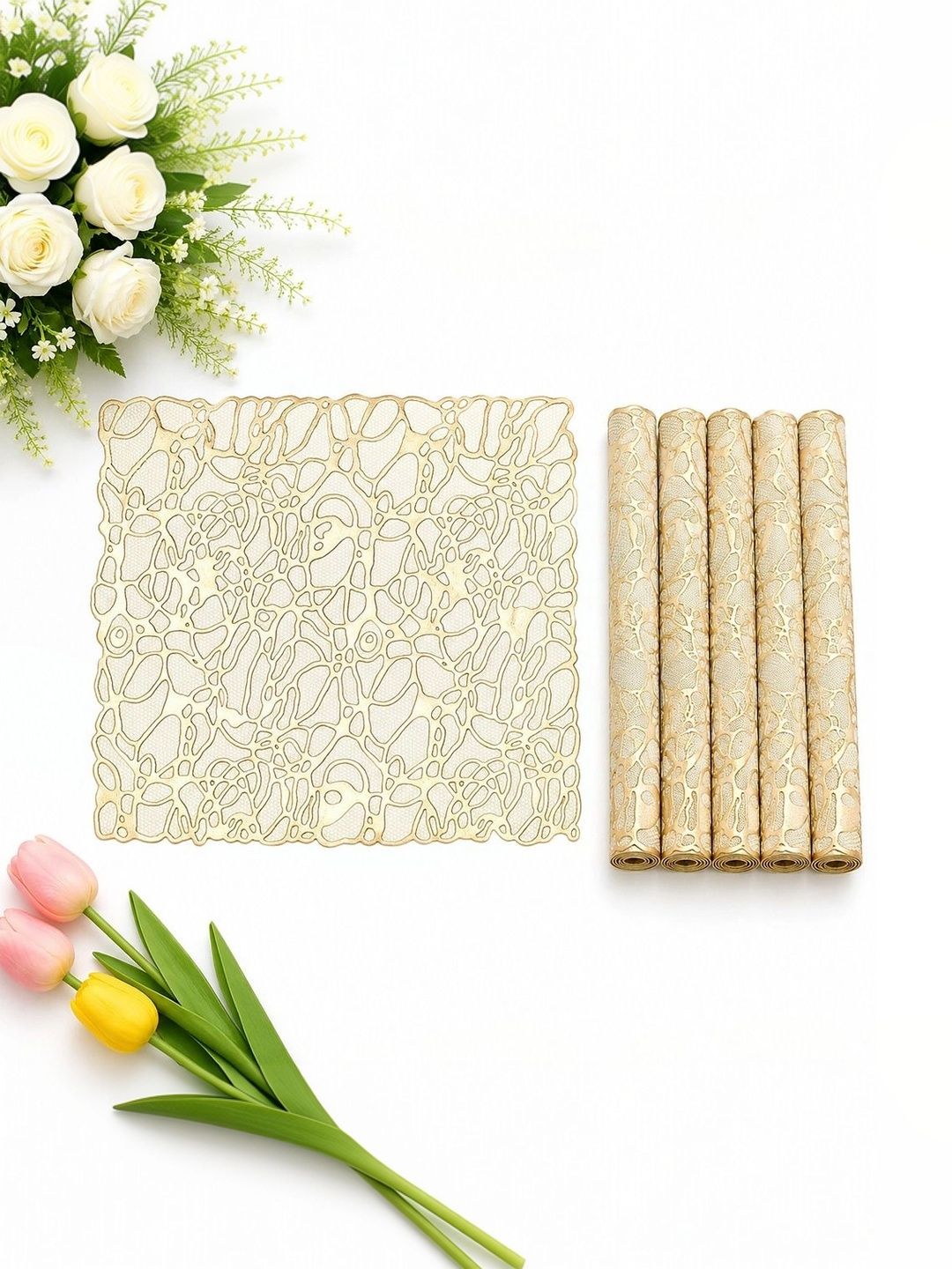 Dakshya Industries 6 Pieces Beige Square Table Placemats-picture-52