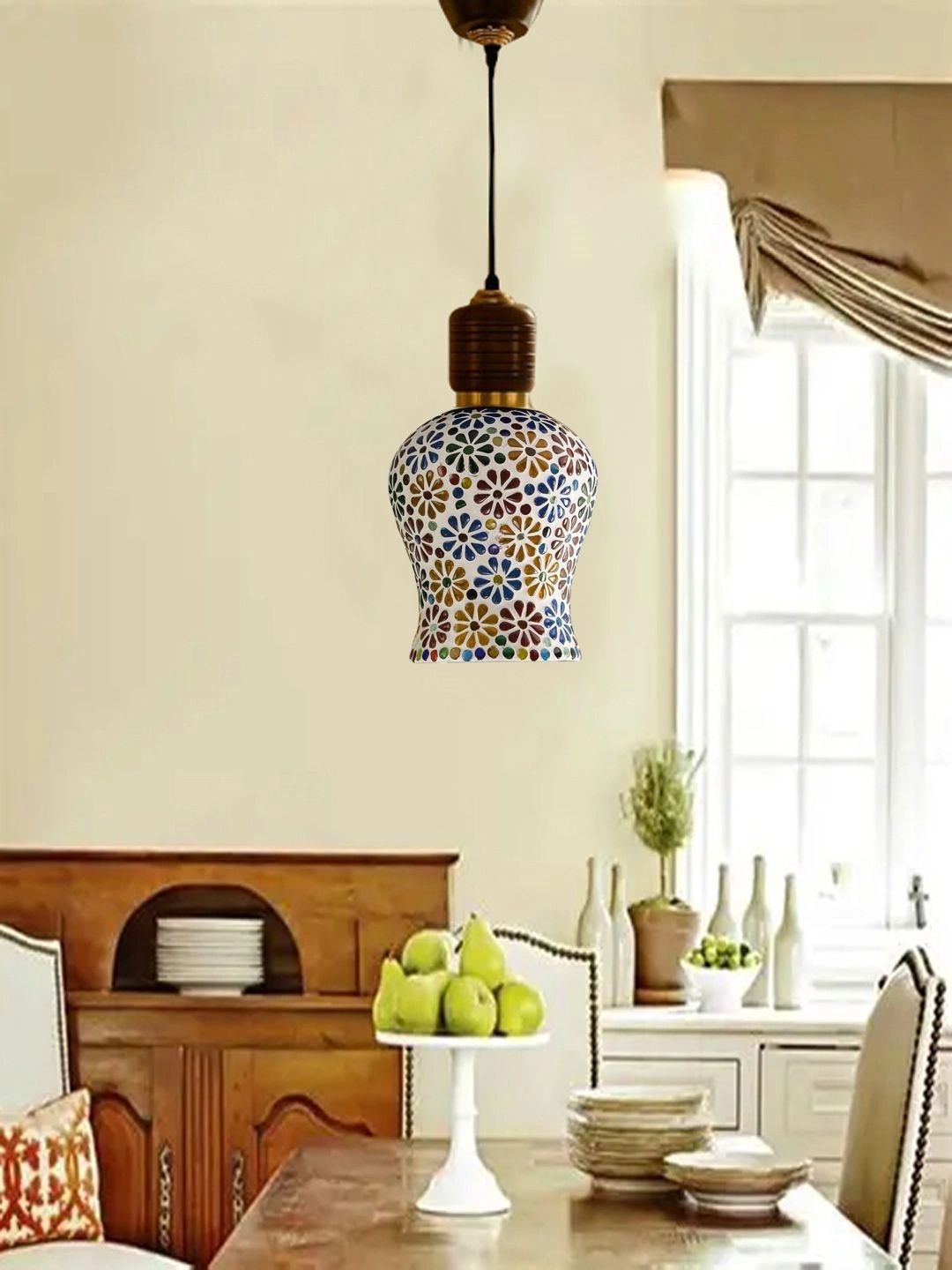 Myntra Elegant Homes Multicoloured Printed Glass Ceiling Lamp-picture-17