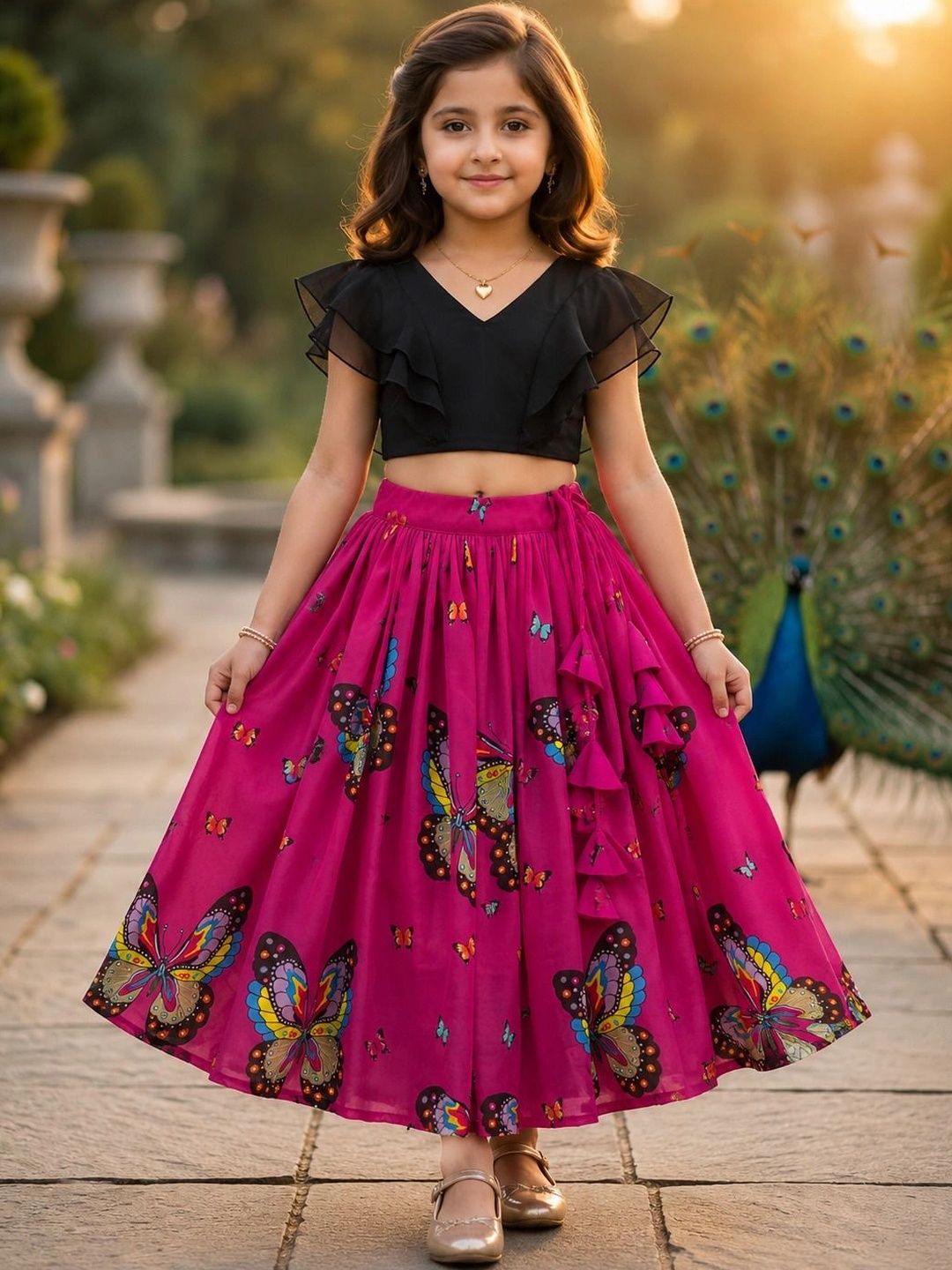 KALINI Girls Tie and Dye Ready to Wear Lehenga &-image-43