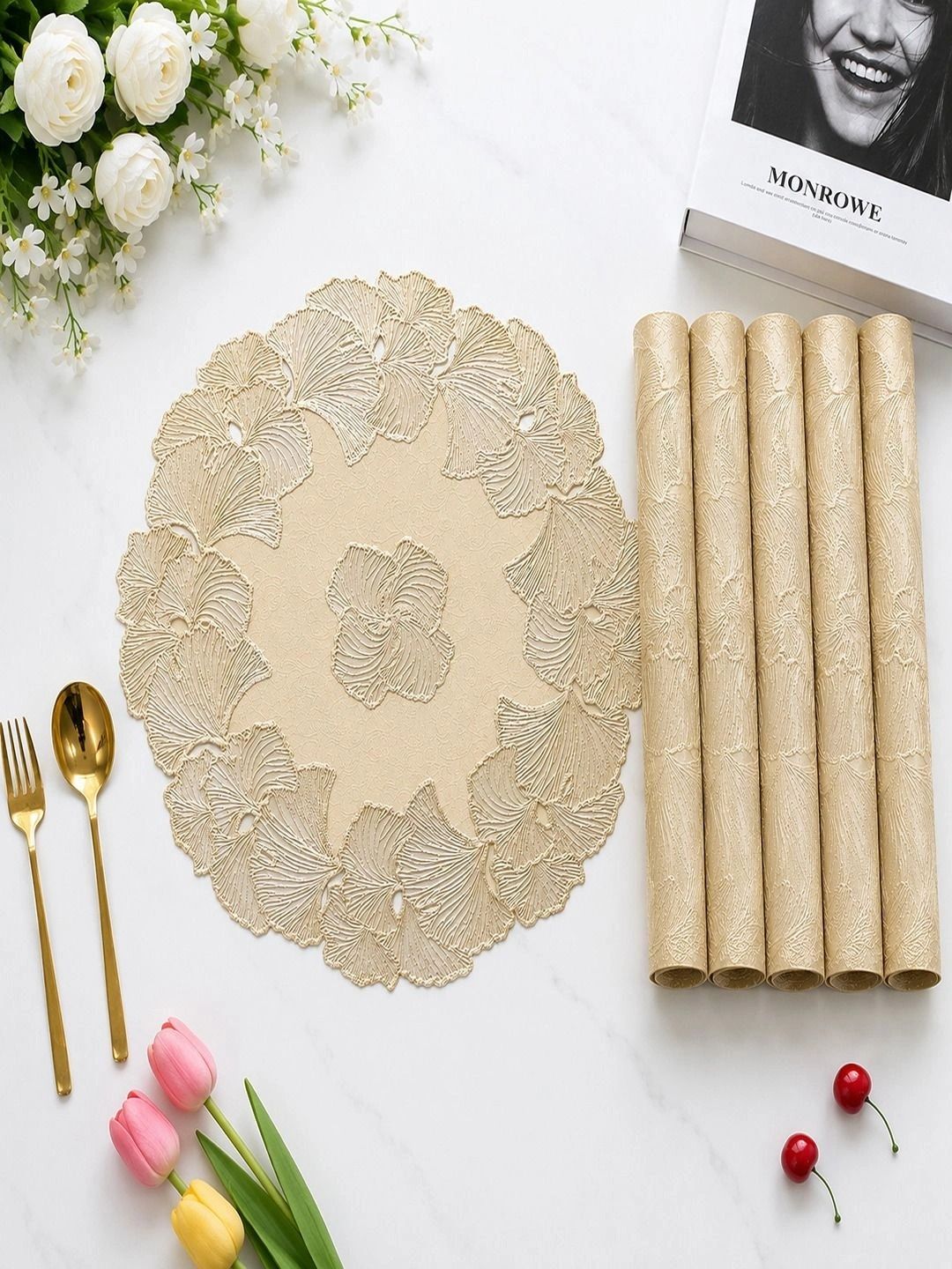 Dakshya Industries 6 Pieces Textured Round Table Placemats-picture-21
