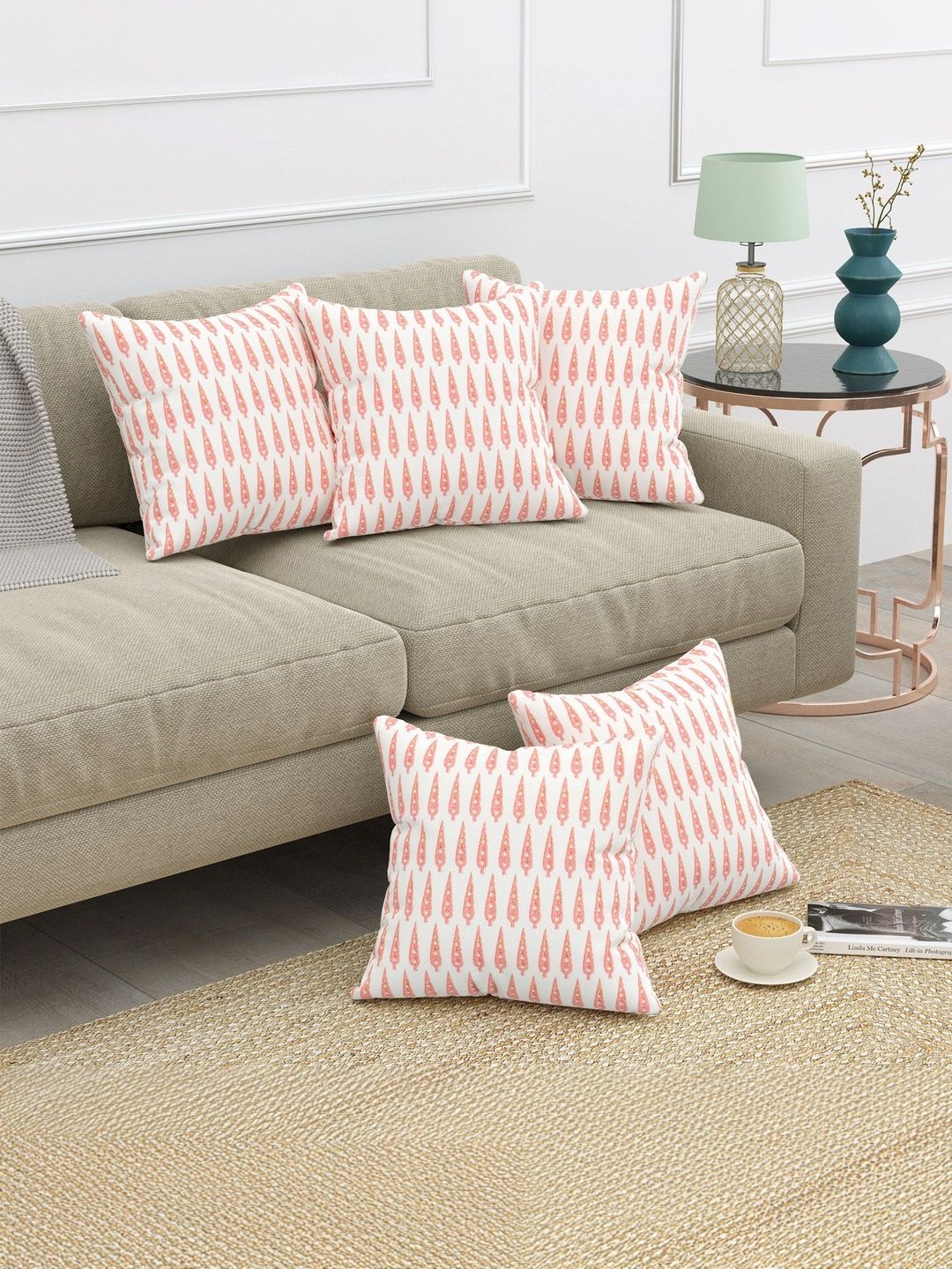 Texstylers Pink & White Set of 5 Square Cushion Covers-picture-37