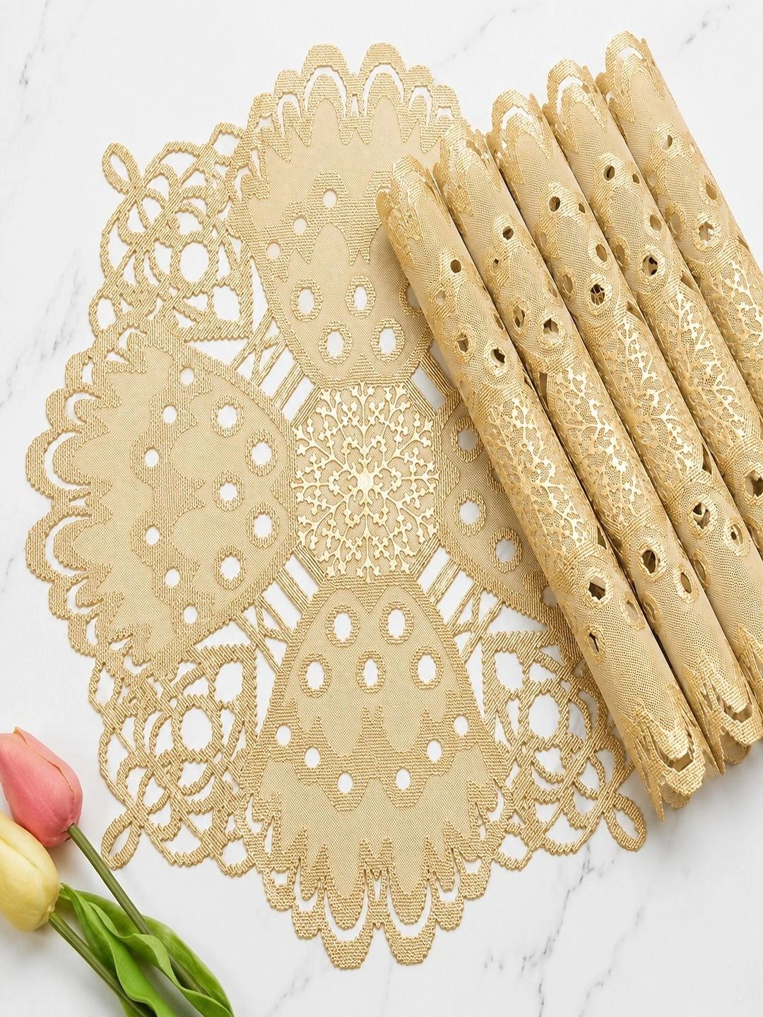 Dakshya Industries 6 Pieces Beige Round Table Placemats-picture-21