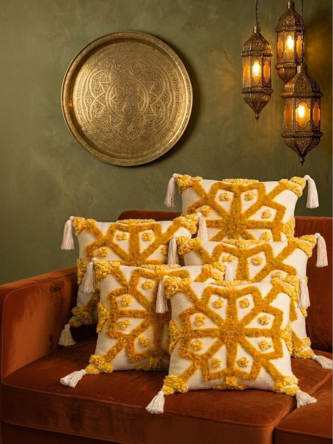 Sawariya Seth Decor Multicoloured Set of 5 Geometric Square Cushion Covers-picture-25