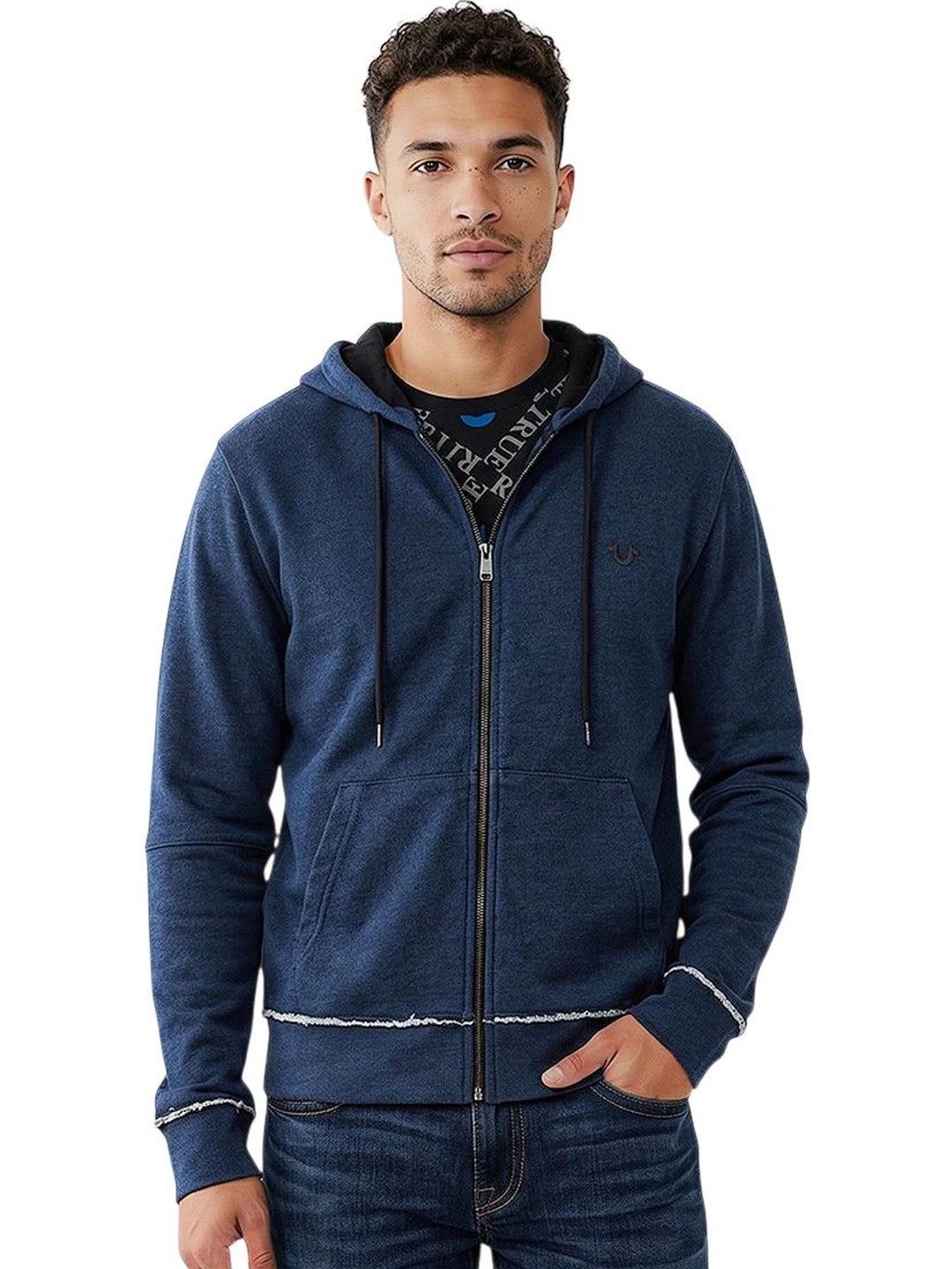 True Religion Dark Blue Logo Zip Up Hoodie-picture-46