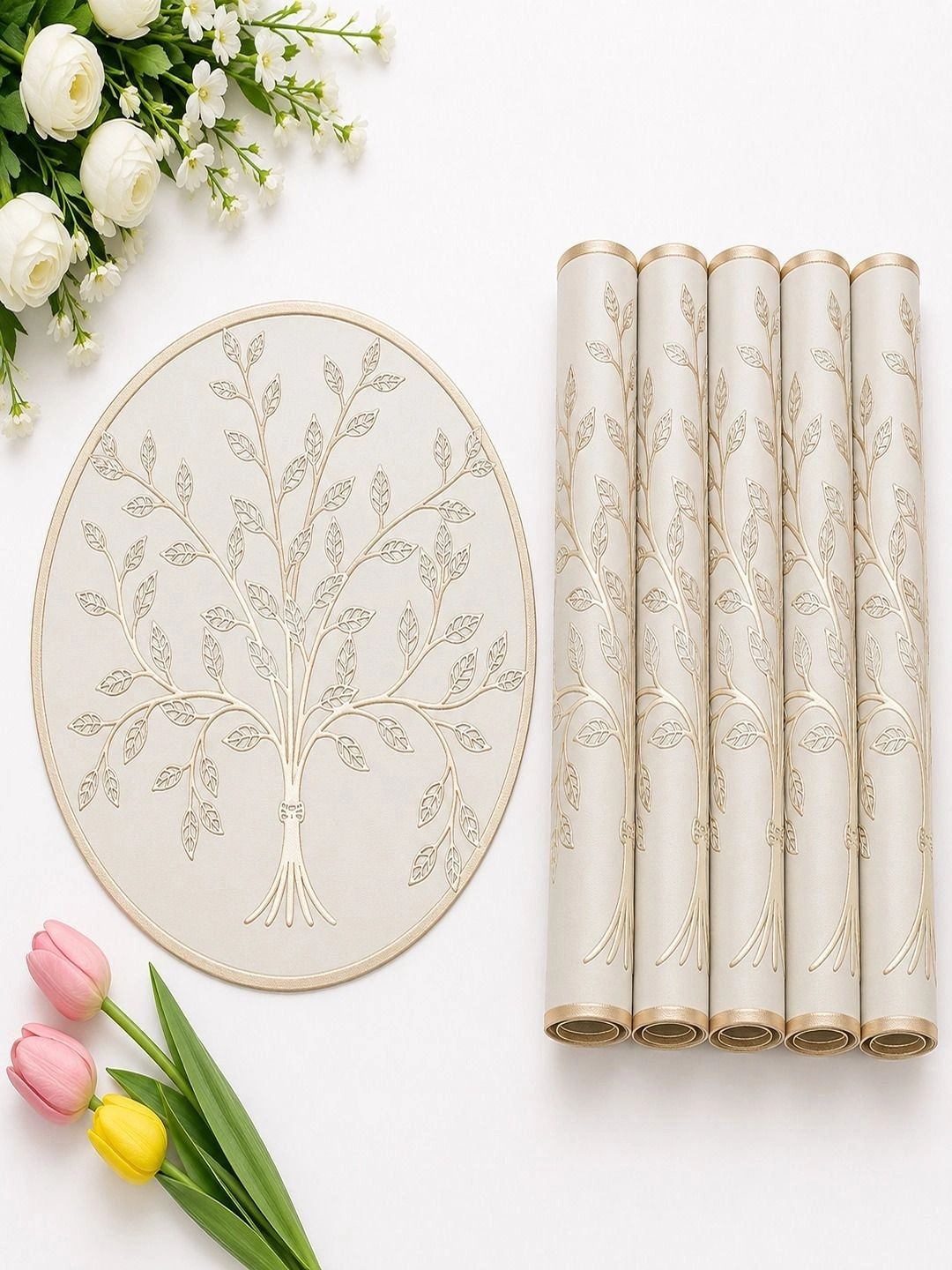 Dakshya Industries 6 Pieces Beige Round Table Placemats-picture-56