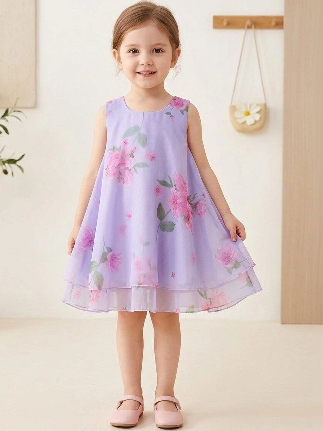 Pixel Punk Floral Print Ruffled A-Line Dress-image-40