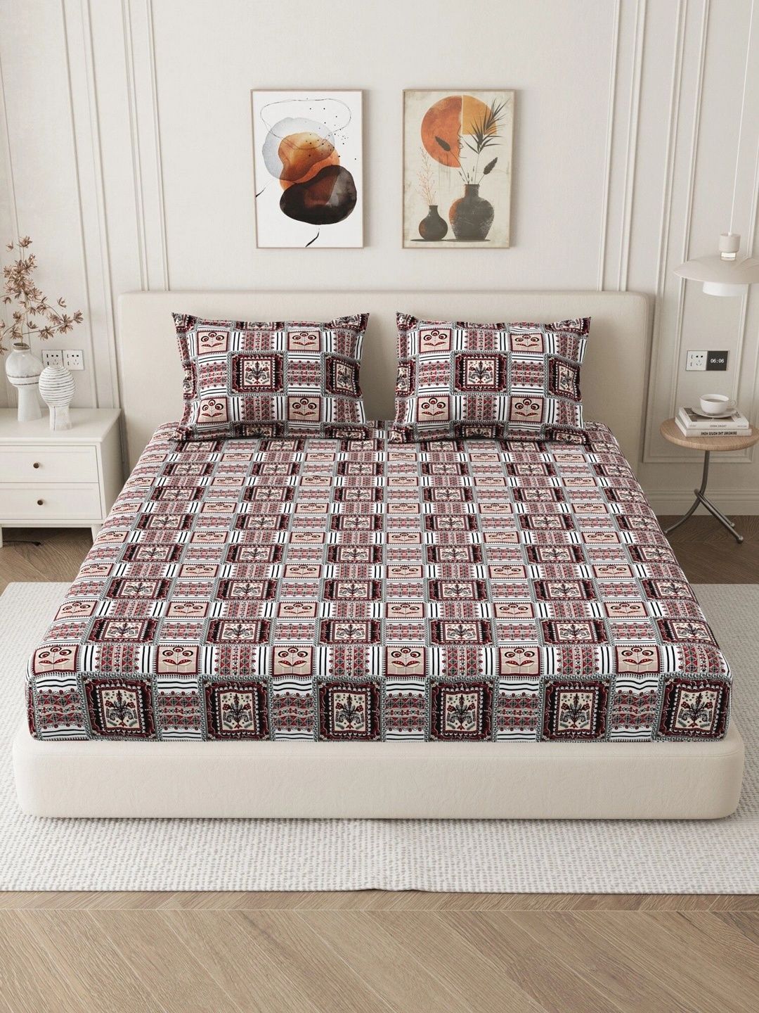 Homeful Style Red & White Floral 160 TC King Bedsheet with 2 Pillow Covers-image-43