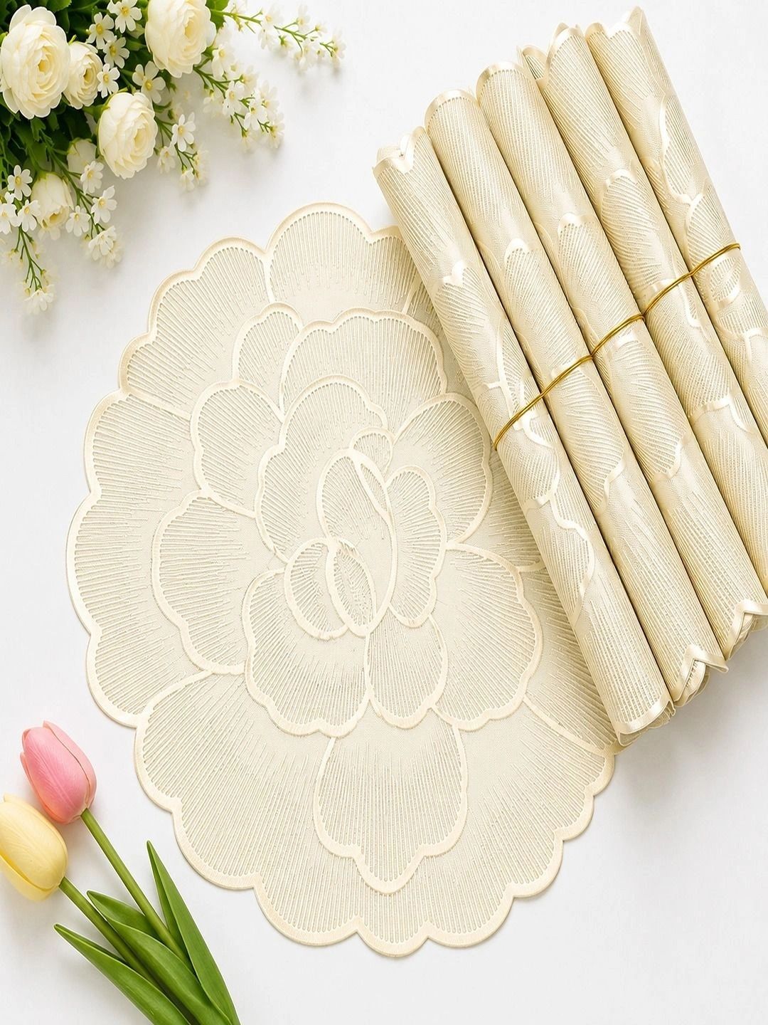 Dakshya Industries 6-Pcs Beige Round Table Placemats-picture-23