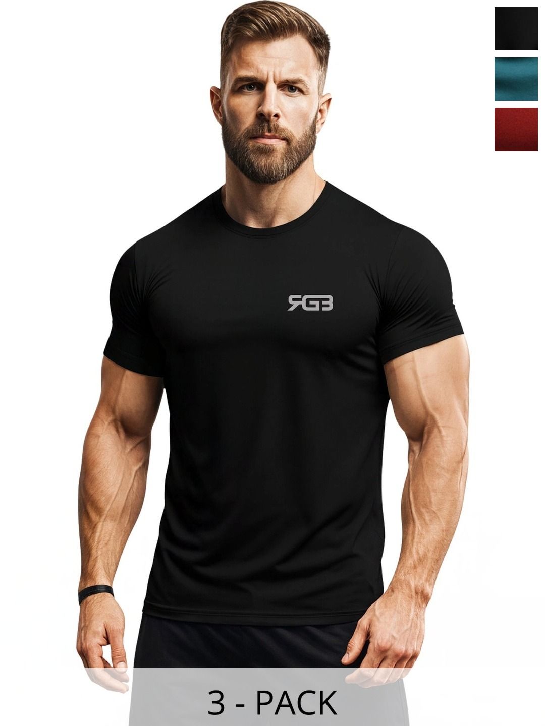 3Colors Men Brand Logo 3 Printed Moisture Wicking T-shirt-picture-33