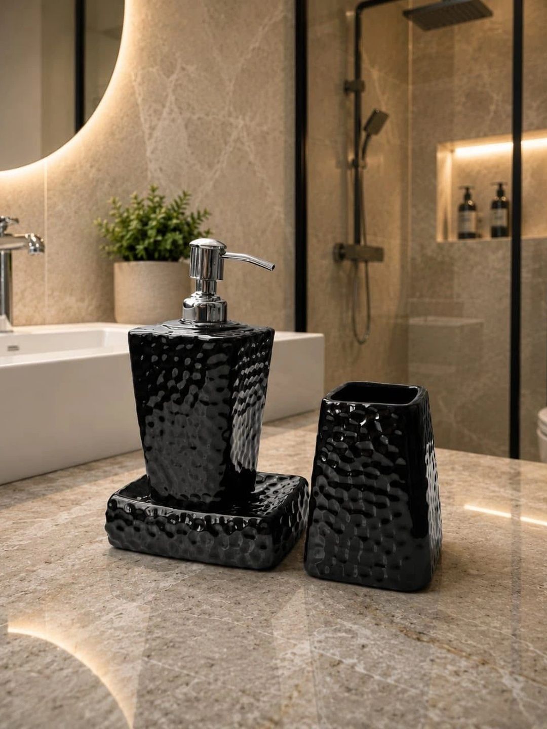 Heirloom Home Black 3 piece Textured Ceramic Bath Accessories Set-image-9