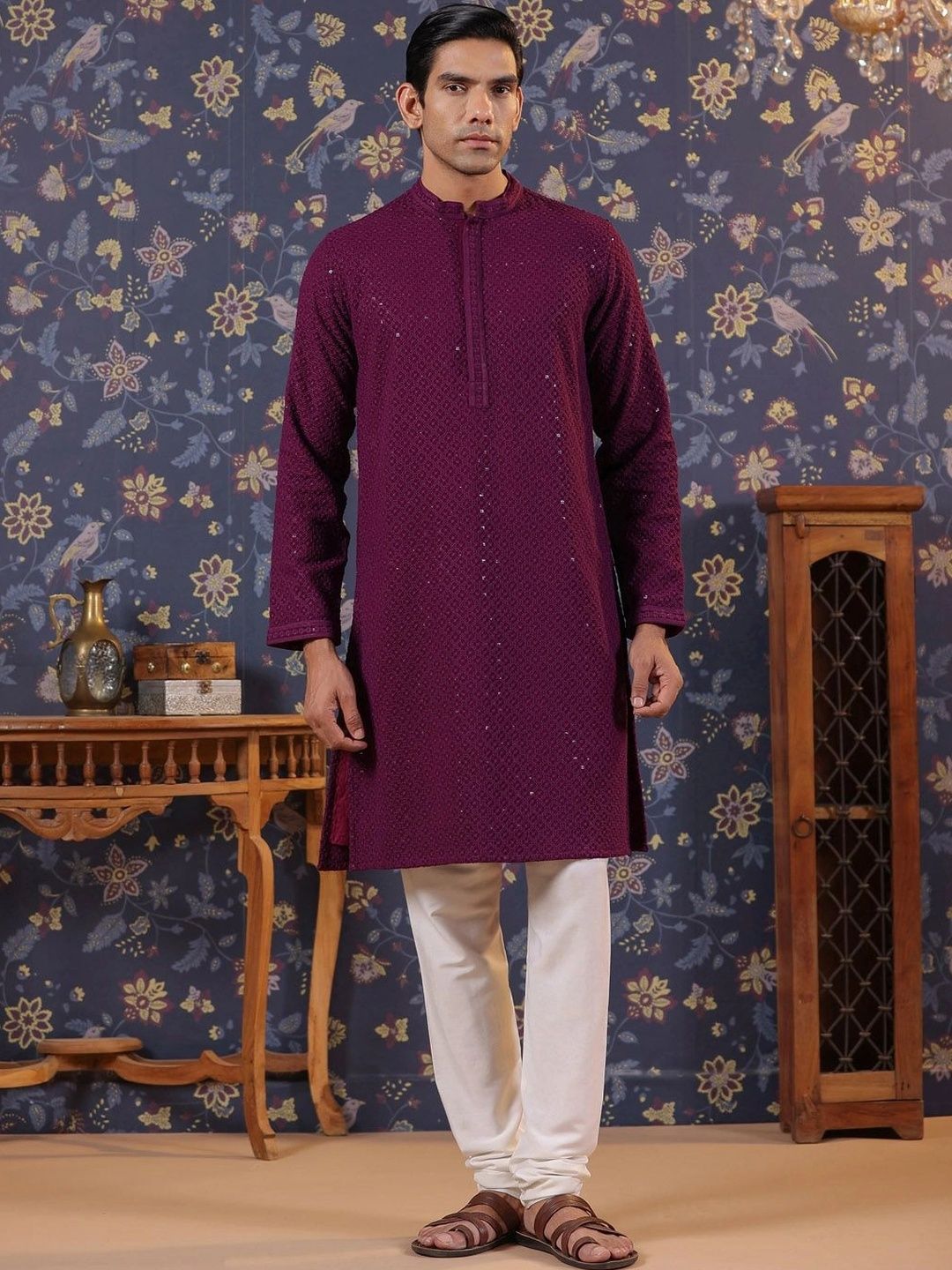 House of Pataudi Men Sequinned Kurta-picture-47