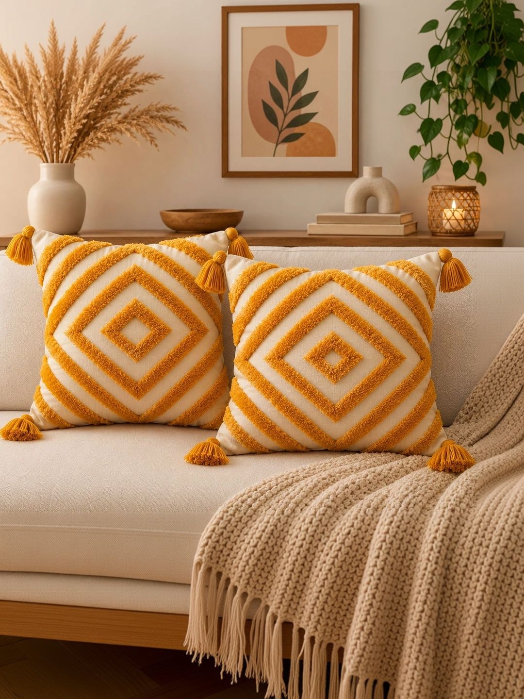 Sawariya Seth Decor Multicoloured Set of 2 Geometric Square Cushion Covers-picture-24