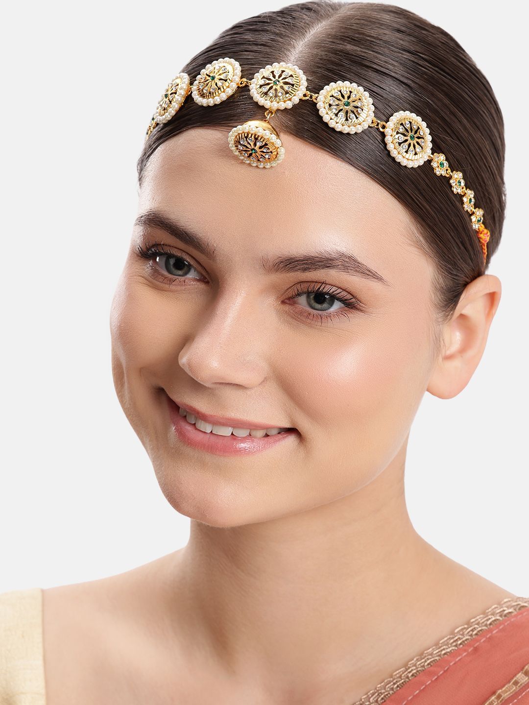 Anouk Gold-Plated Artificial Stones Studded Matha Patti Head Jewellery-picture-27