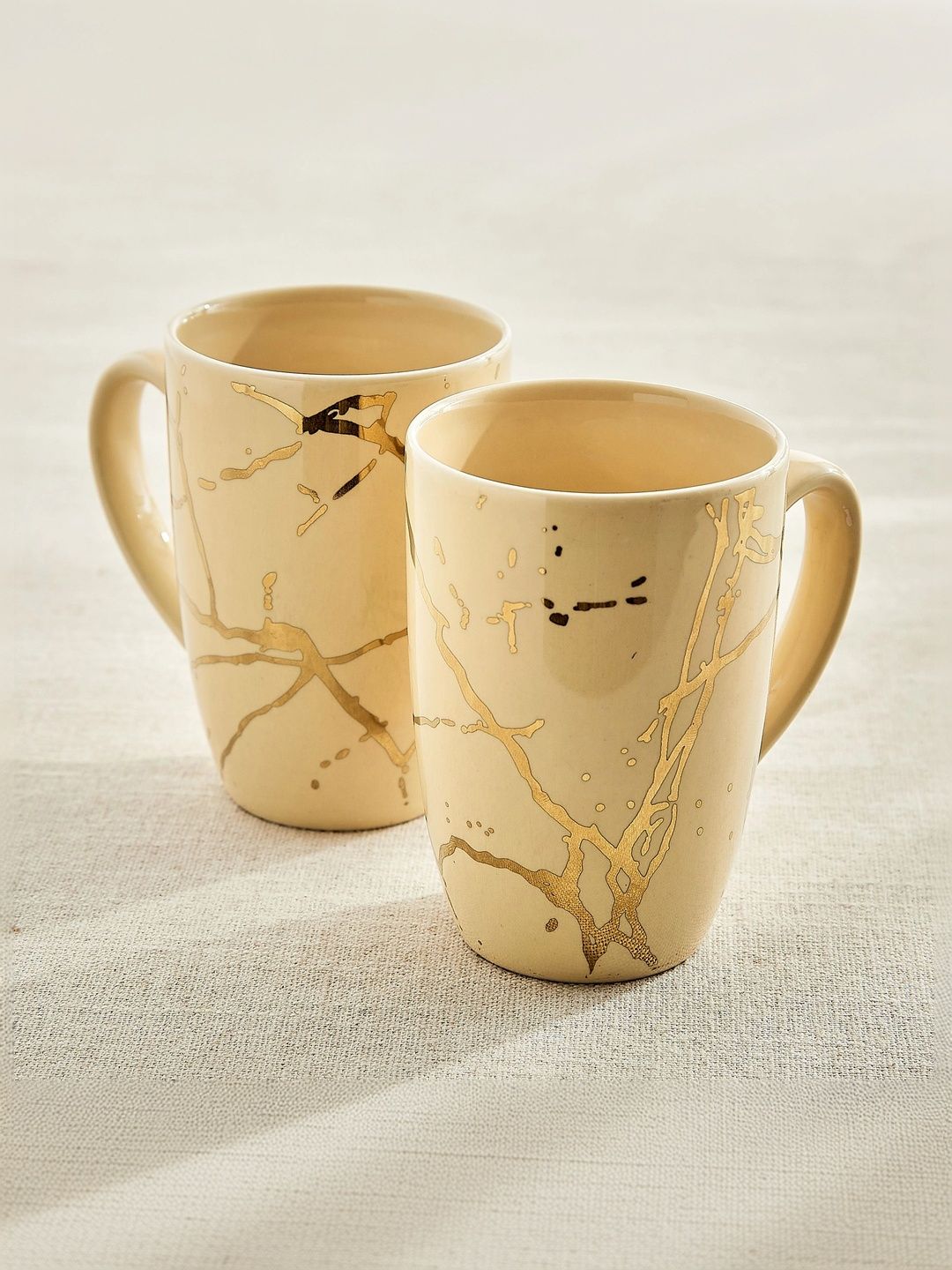 Home Centre Beige Crafted Ceramics Printed Porcelain Glossy Mugs Set of Cups and Mugs-picture-22
