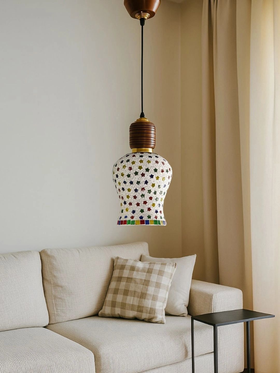 Myntra Elegant Homes Multicoloured Printed Glass Ceiling Lamp-picture-50