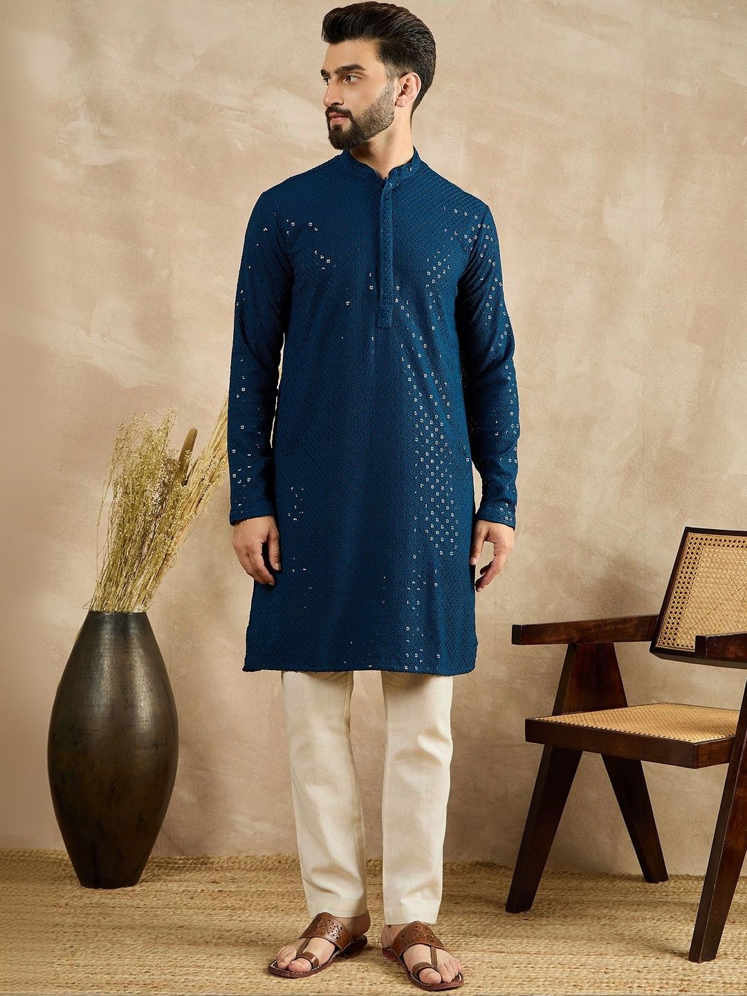 House of Pataudi Men Embellished Sequinned Kurta-picture-55