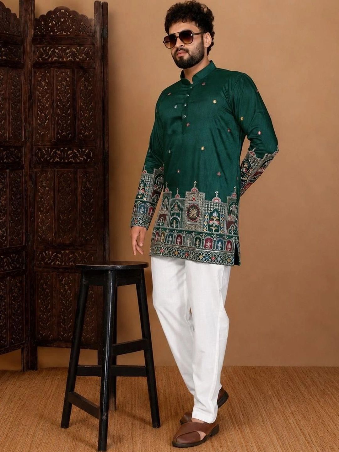 House of Pataudi Men Ethnic Motifs Embroidered Thread Work Kurta-picture-28