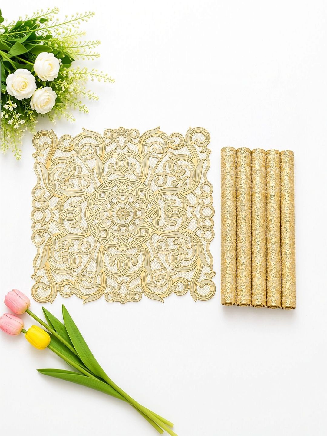 Dakshya Industries 6-Pcs Beige Square Table Placemats-picture-50