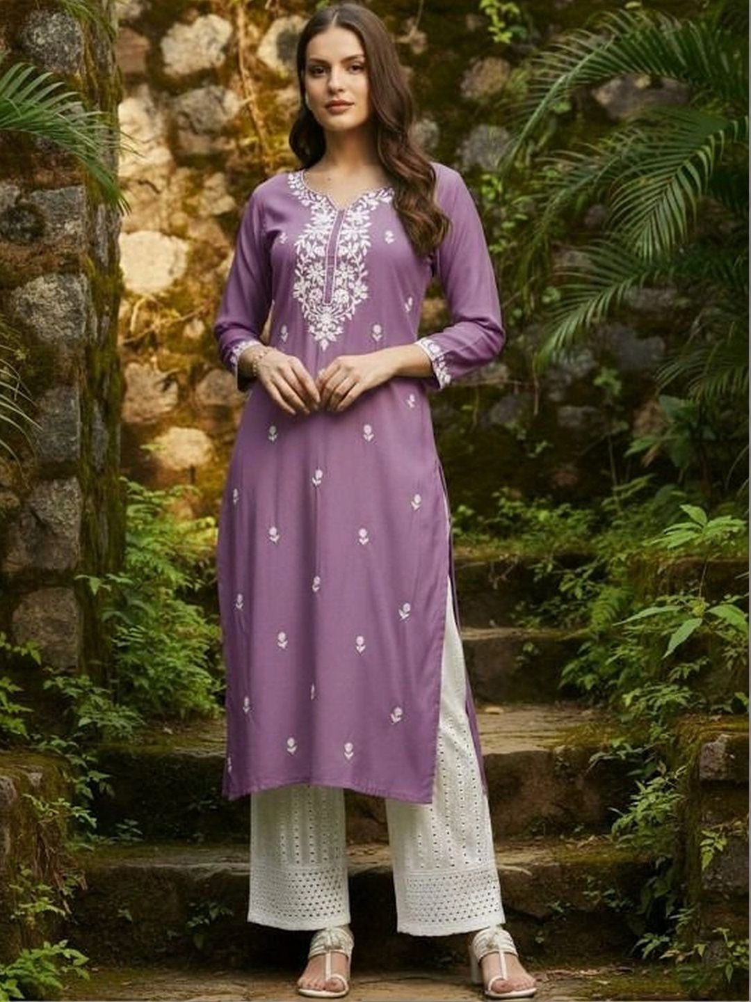 ROOP AYU Ethnic Motifs Embroidered V-Neck Thread Work Thread Work Kurti-picture-9
