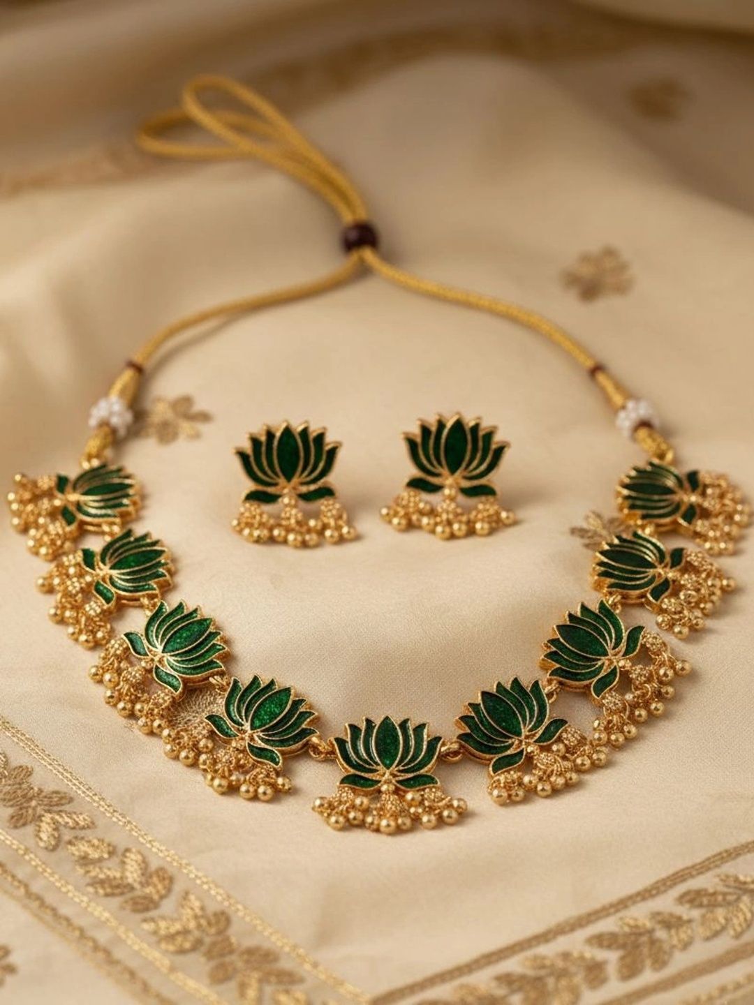 SHREEVAANI Gold-Plated Stone Studded & Beaded Necklace and Earrings-picture-54