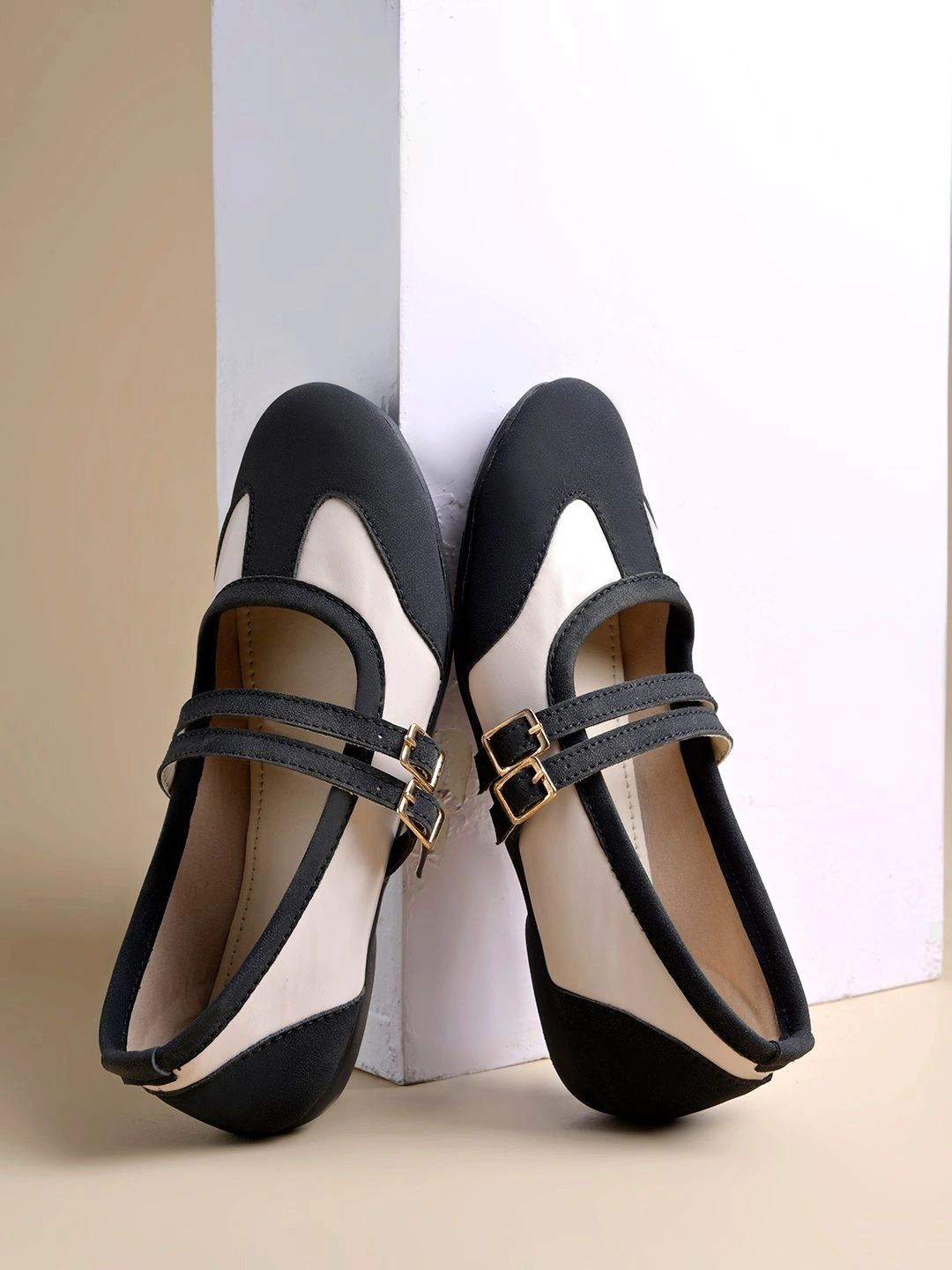 Shoetopia Colourblocked Round Toe Buckle Ballerinas-picture-56