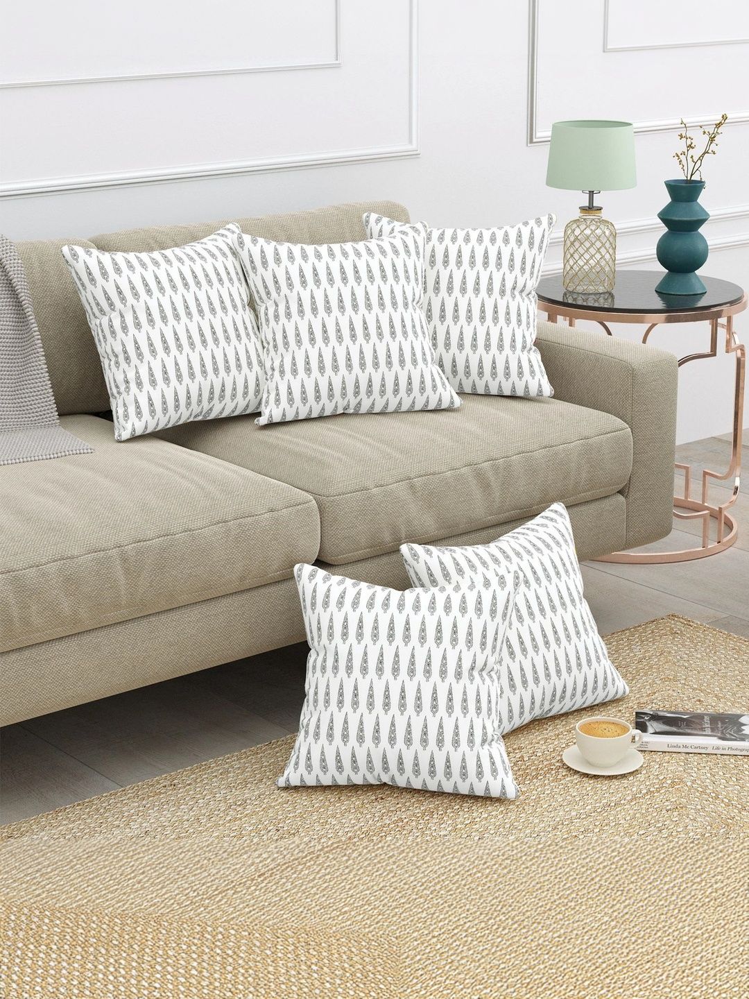 Texstylers Grey & White Set of 5 Square Cushion Covers-picture-54