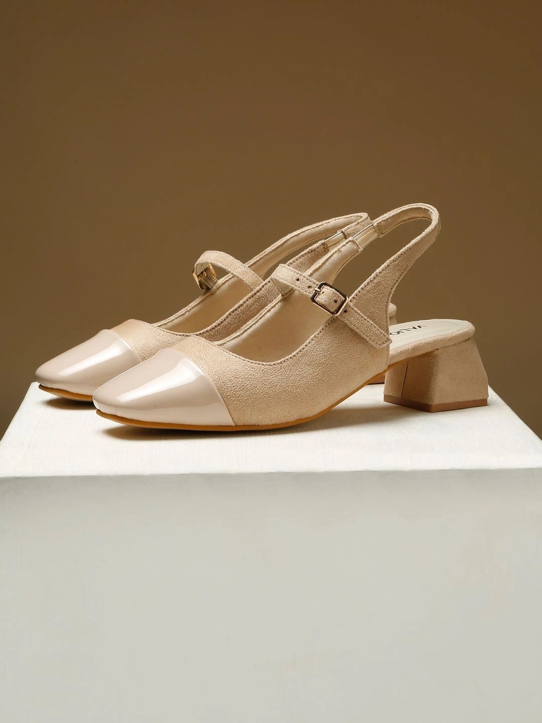 VALIOSAA Textured Suede Work Block Pumps with Buckles-picture-1