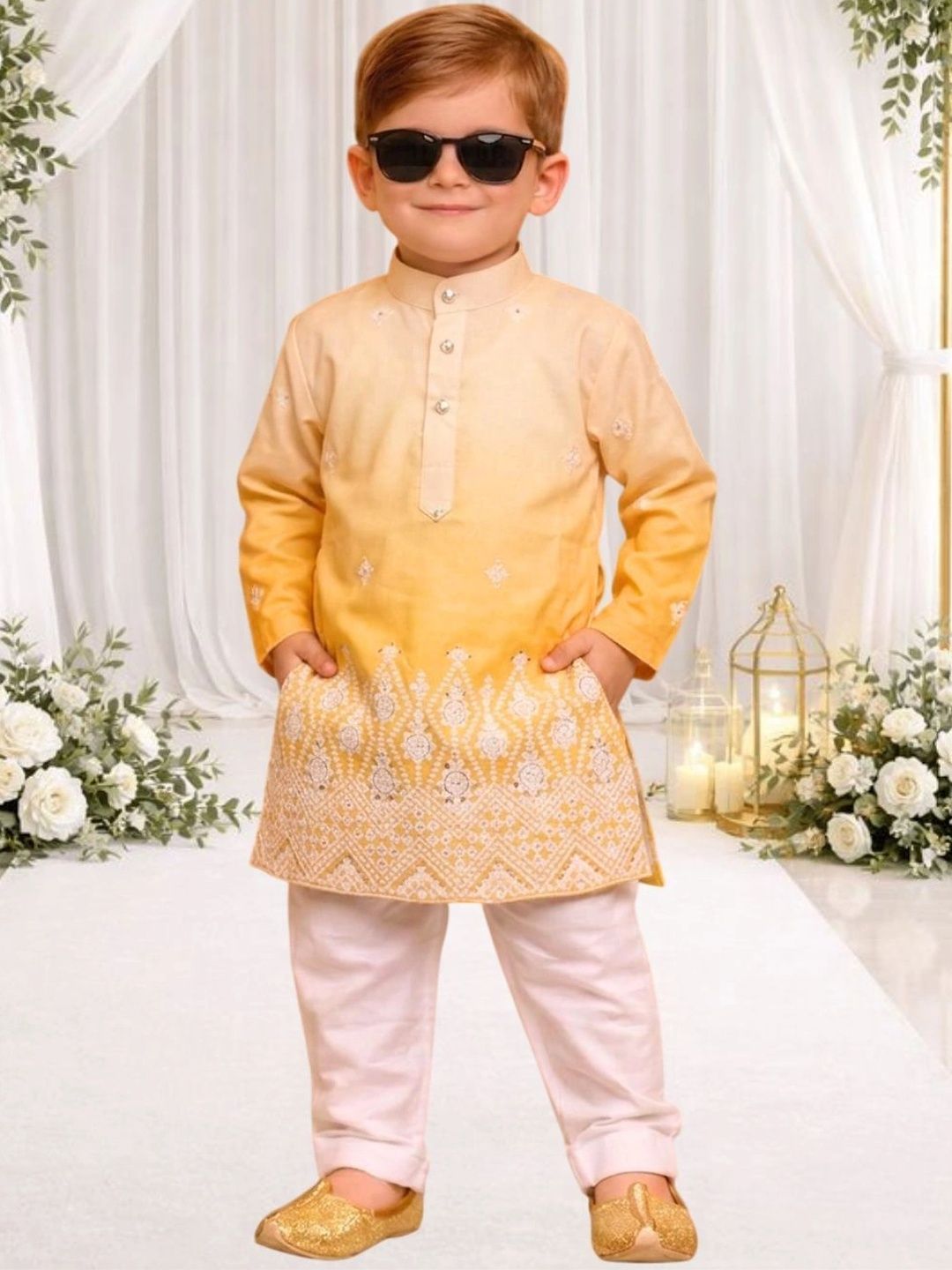 BAESD Boys Ethnic Motifs Embroidered Regular Thread Work Kurta with Trousers-picture-46