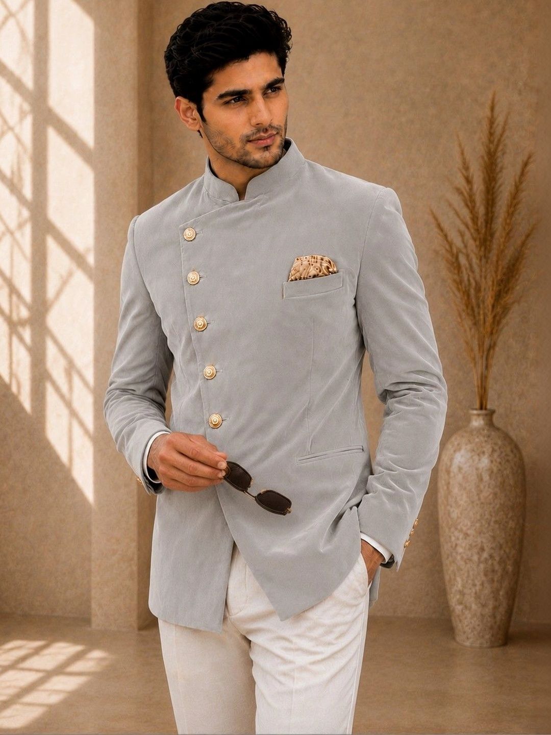 SOURAGYA Mandarin Collar Jodhpuri Tailored Fit Formal Blazer-picture-28
