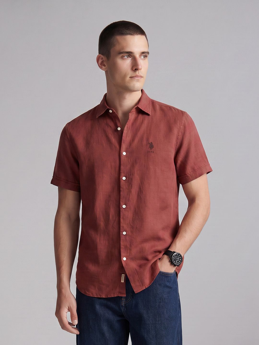 U.S. Polo Assn. Denim Co. Spread Collar Cotton Linen Casual Shirt-picture-16