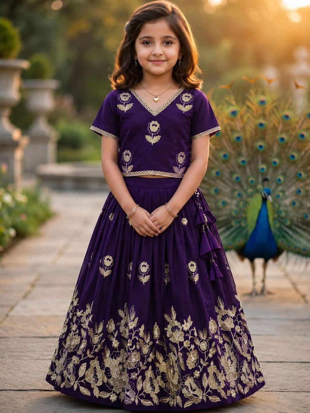 KALINI Girls Embroidered Thread Work Ready to Wear Lehenga &-picture-22