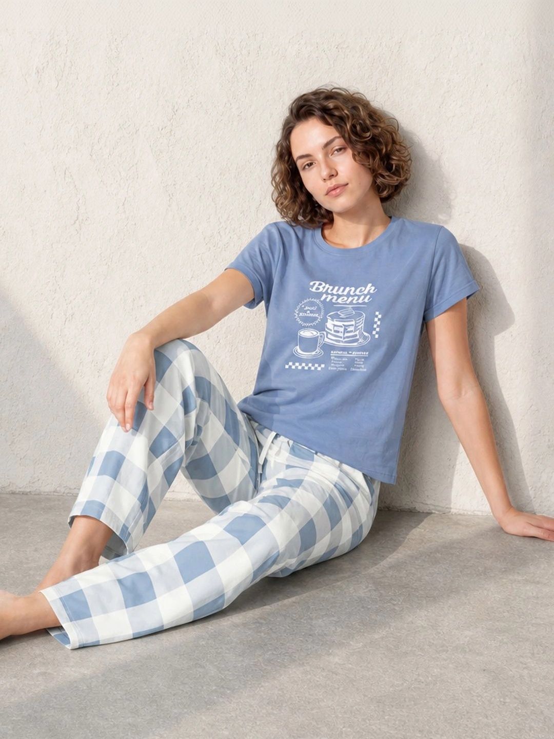 Ginger by Lifestyle Checked Pure Cotton Straight-Leg Lounge Pants-picture-48