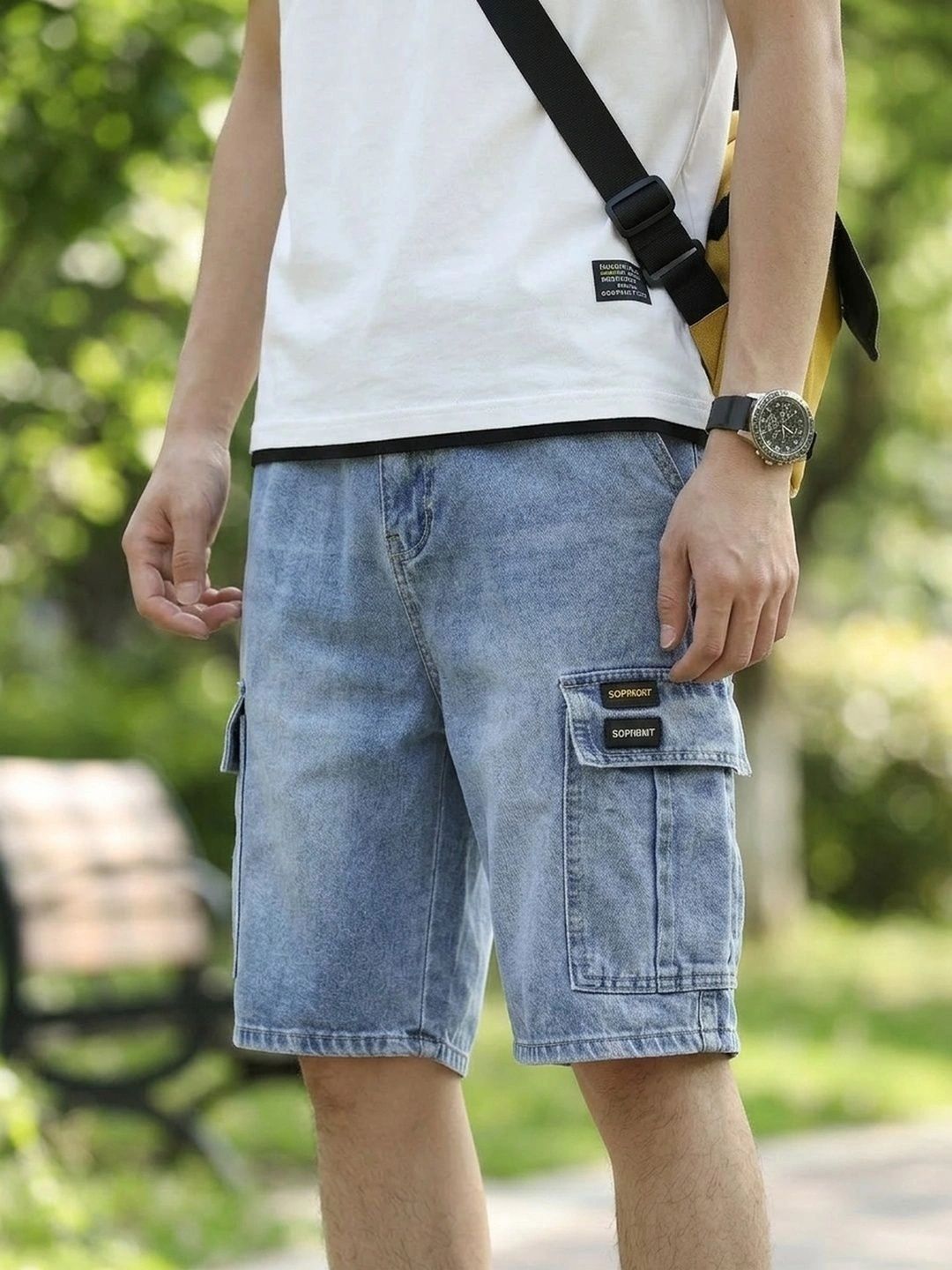 Suo Men Denim Blend Cargo Shorts-picture-44