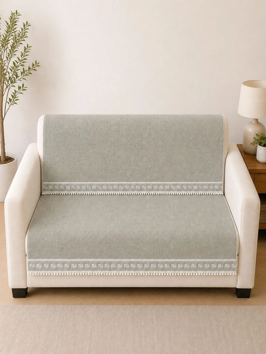 Clasiko Grey 2 Piece Sofa Cover Without Arms-image-42