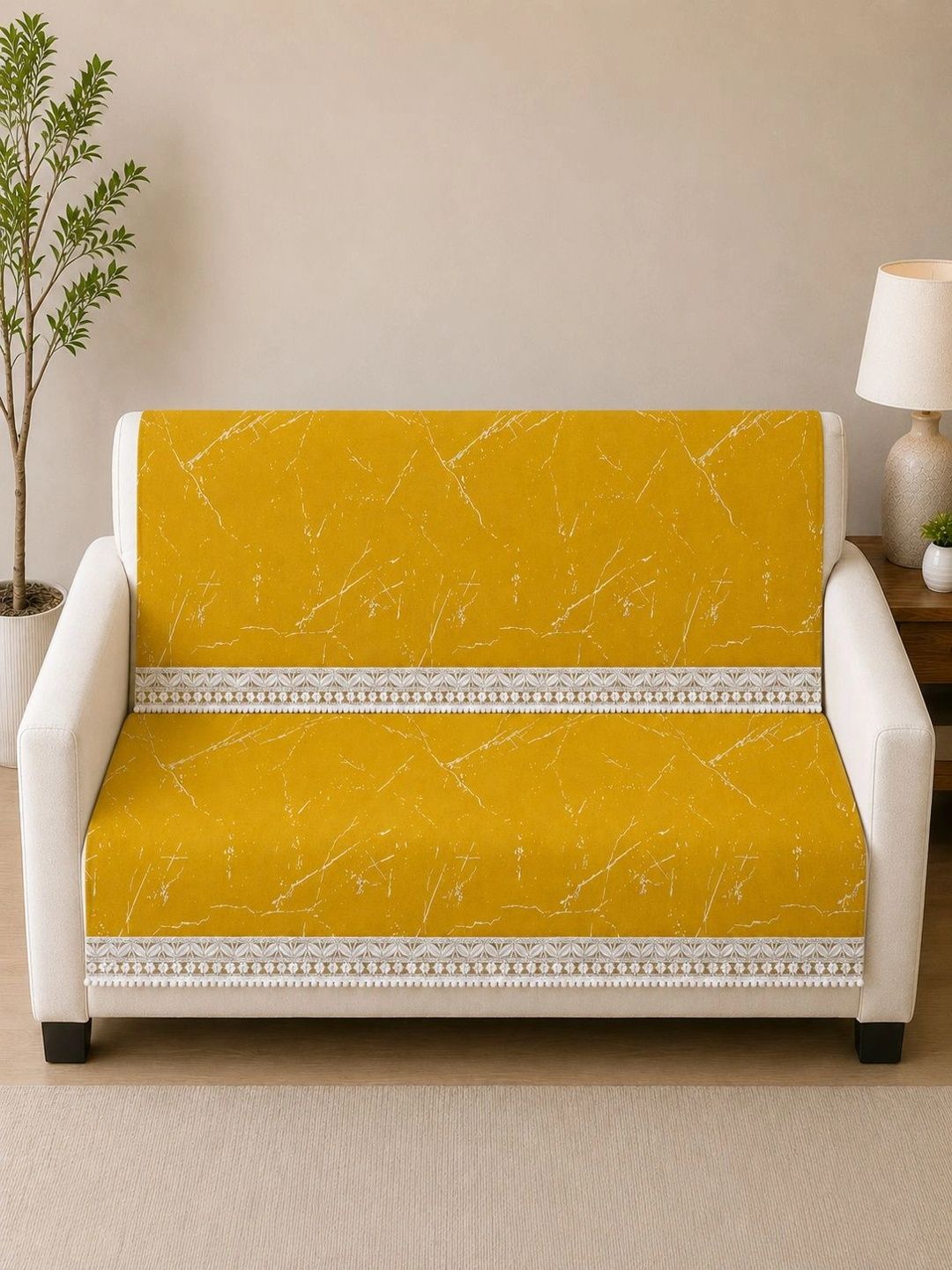 Myntra Elegant Homes Mustard & Gold-Toned Printed 2 Piece Sofa Cover Without Arms-picture-21