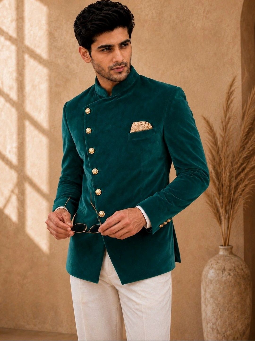 SOURAGYA Mandarin Collar Single-Breasted Tailored Fit Formal Blazers-picture-18