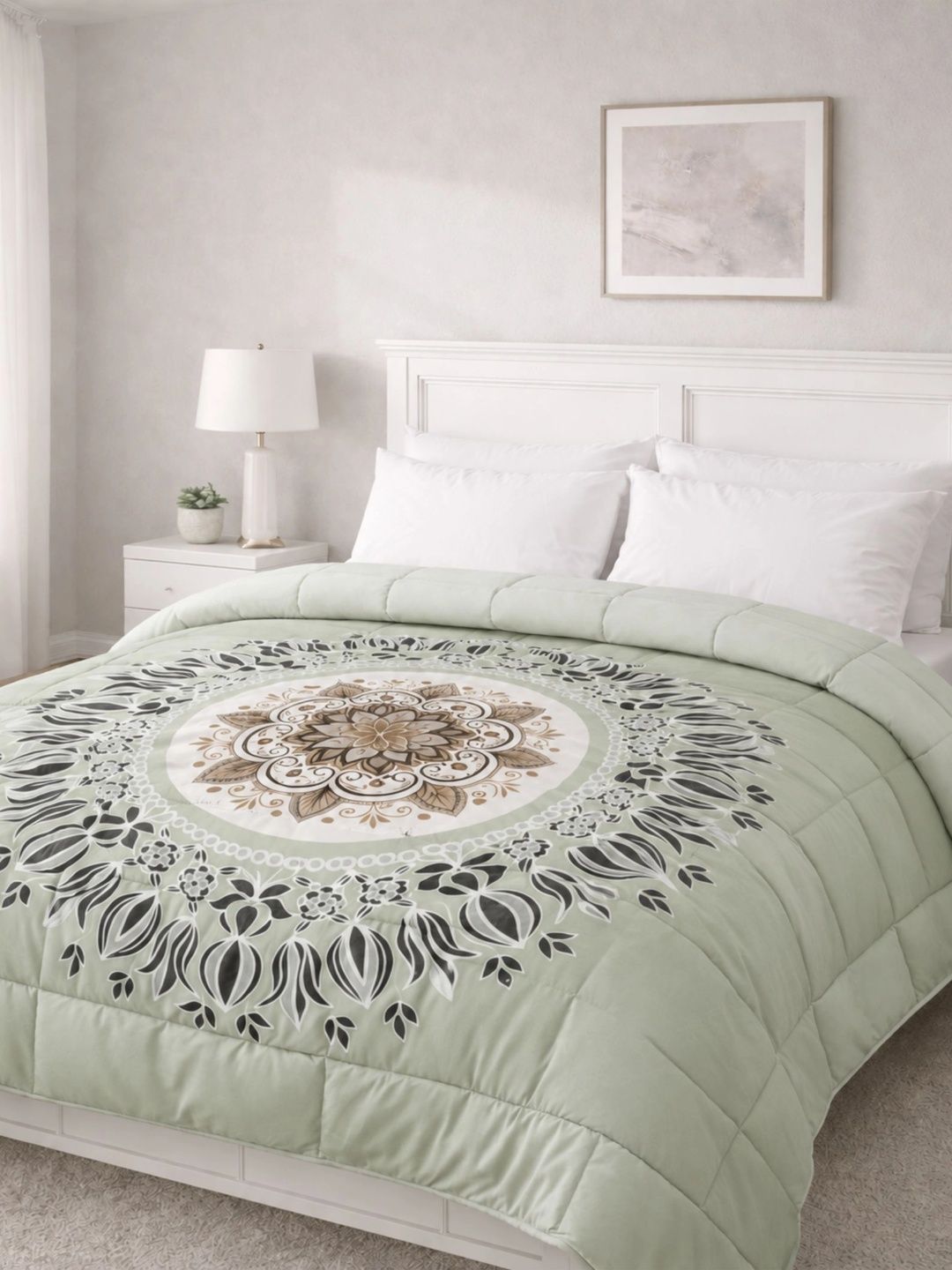Florida Olive Green & Brown Ethnic Motifs Microfiber 233 GSM Comforter-image-14