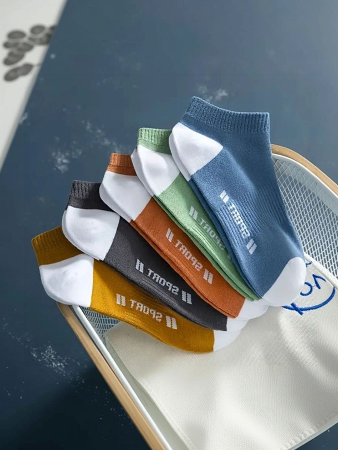 BEAR&BEYOND Men Pack of 5 Cotton Assorted Colourblocked Ankle Length Socks-picture-12