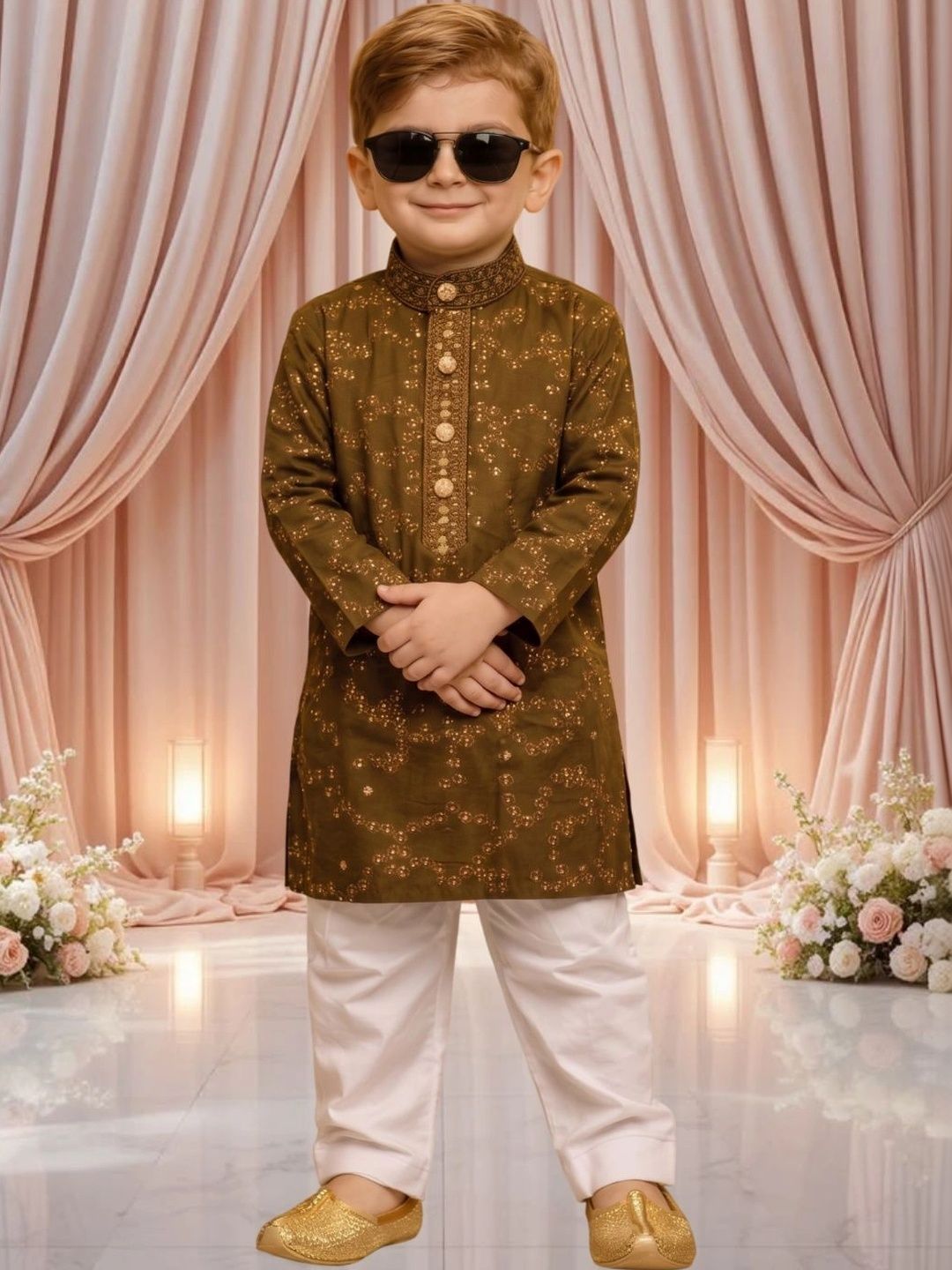 BAESD Boys Ethnic Motifs Embroidered Regular Thread Work Kurta with Pyjamas-picture-11