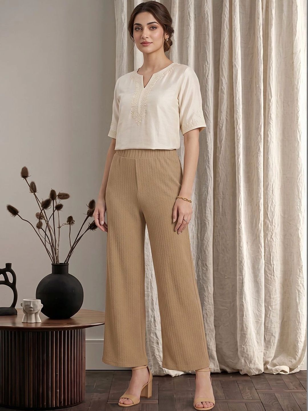 Moda Rapido Women Comfort Flared High-Rise Trousers-picture-41