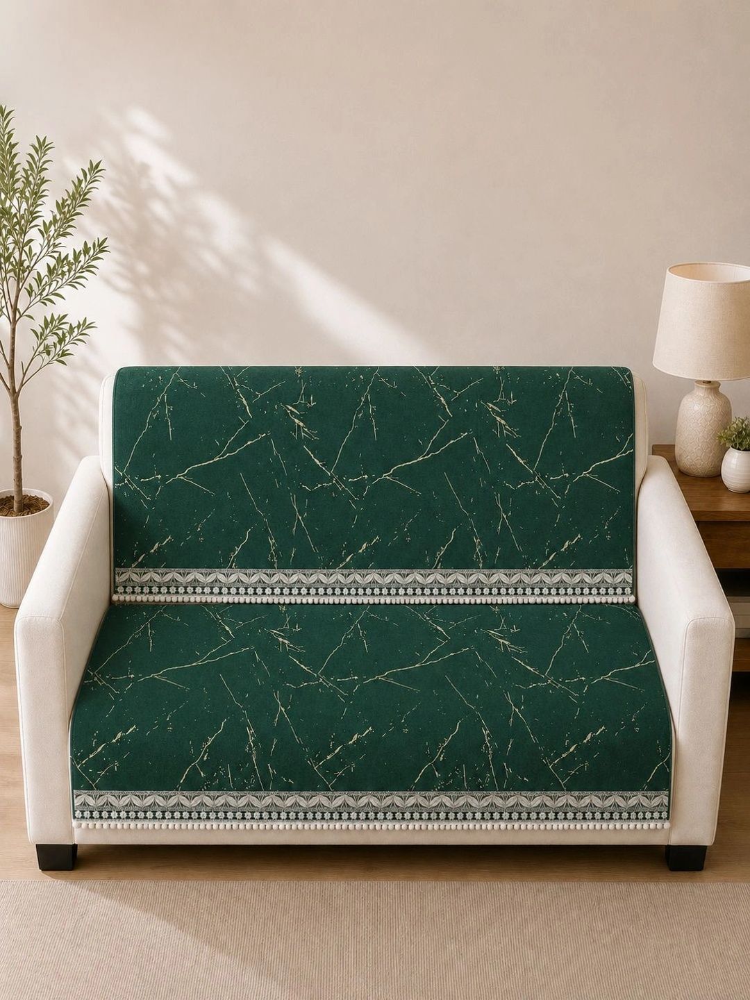 Clasiko Green Printed 2 Piece Sofa Cover Without Arms-picture-34
